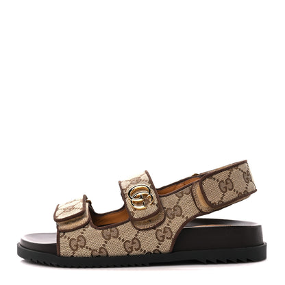 Gucci Monogram Kid Scamosciato Double G Womens Dad Sandals 35 Beige Ebony New Acero 1 of 10