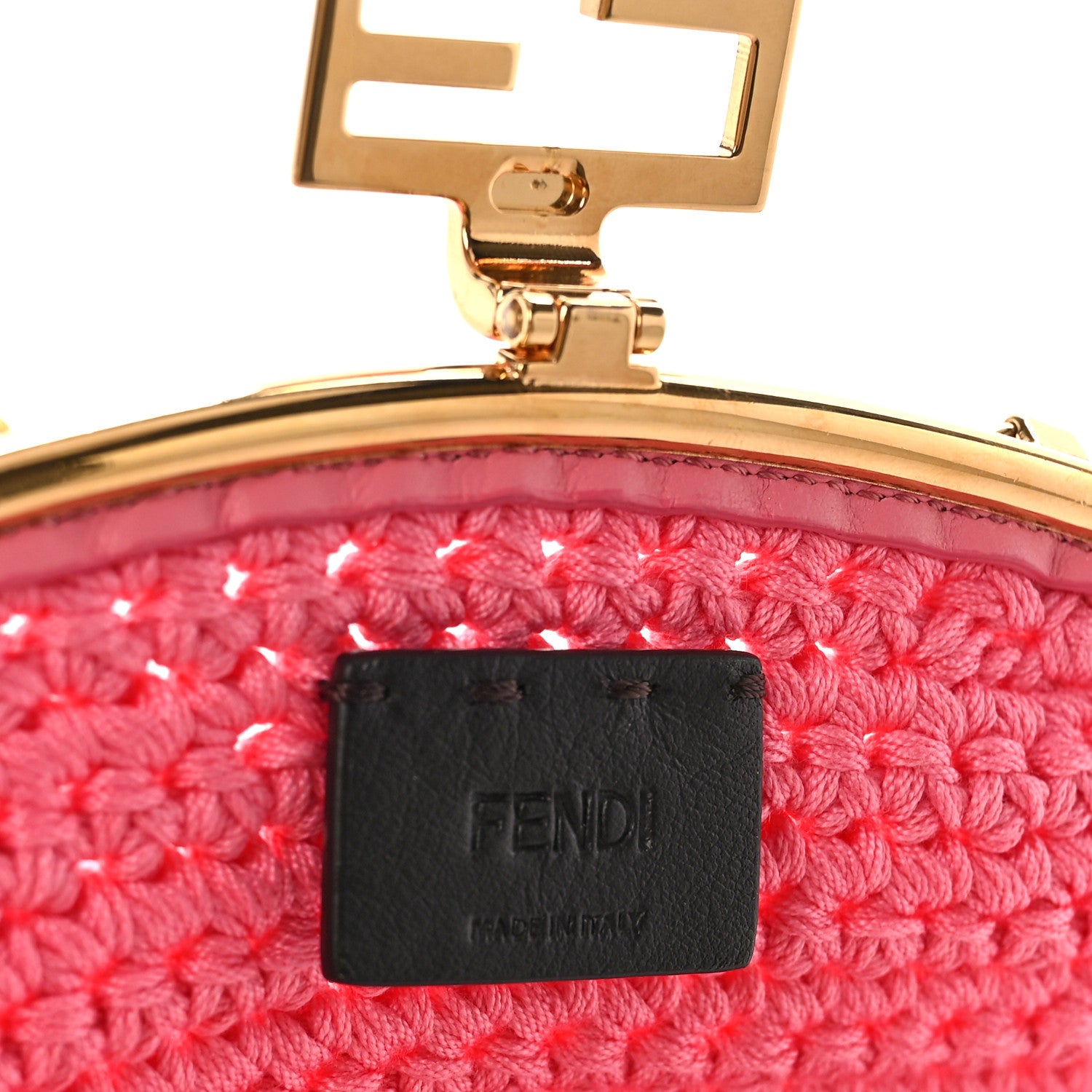 Fendi Fabric Crochet Baguette Phone Bag Rosa 6 of 8