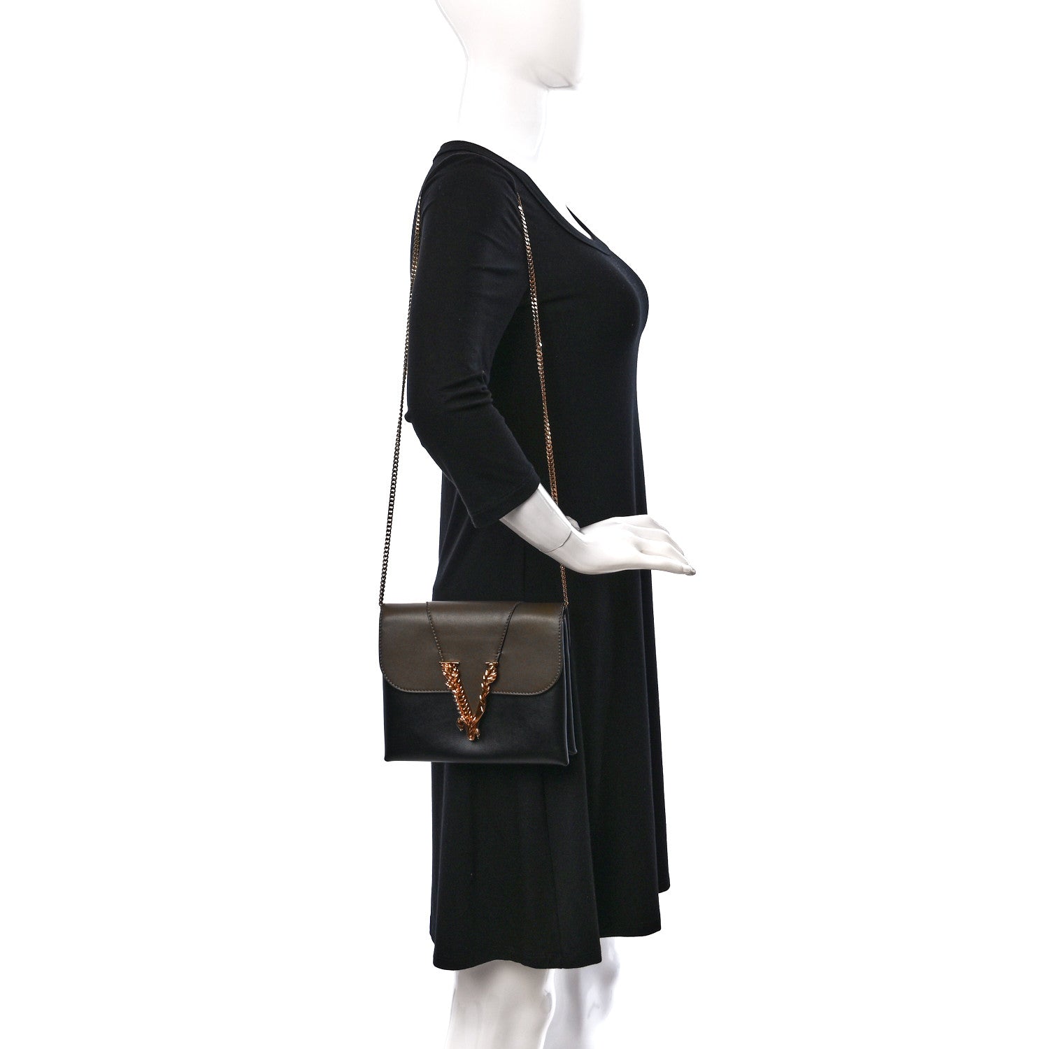 Versace Vitello Virtus Chain Clutch Black Khaki 2 of 12