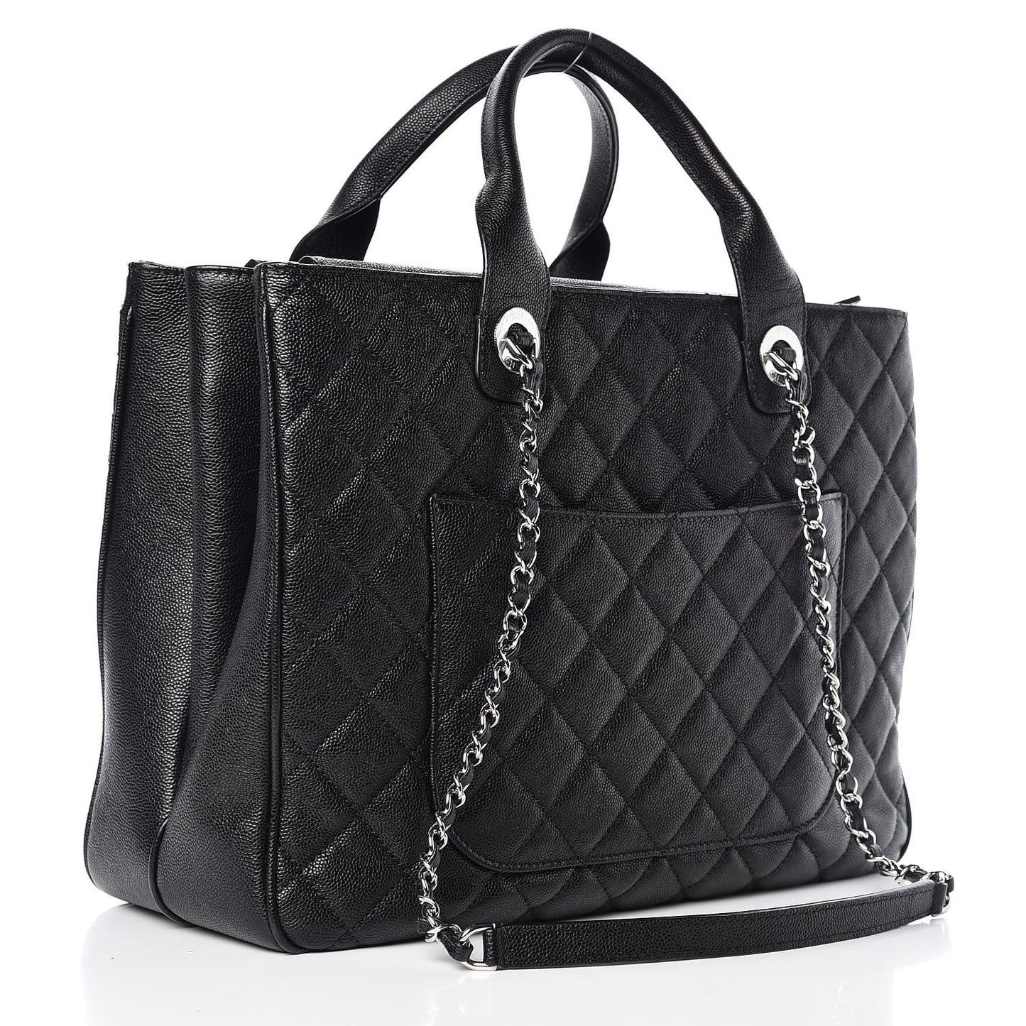 Caviar Quilted Large Urban Companion Top Handle Shopping Tote Black