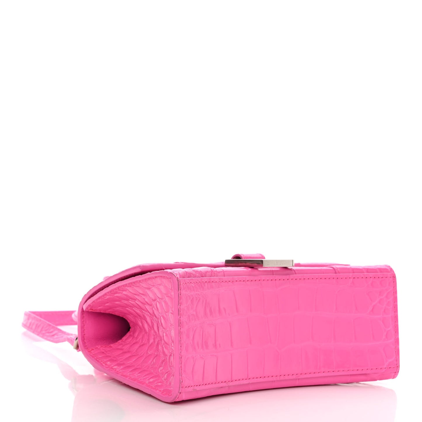 Shiny Calfskin Crocodile Embossed Hourglass Top Handle Bag XS Neon Pink
