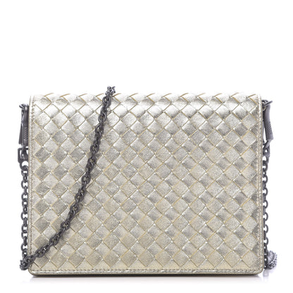 Bottega Veneta Metallic Intrecciato Grosgrain Montebello Crossbody Gold 1 of 8