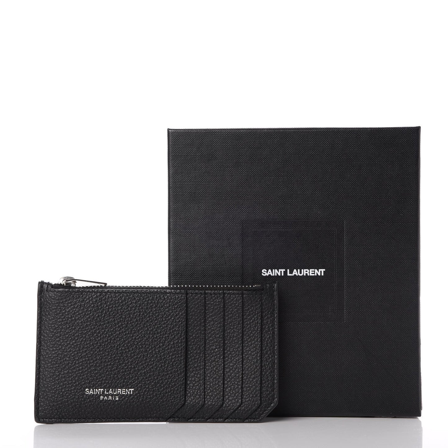 Grained Calfskin 5 Fragments Zip Pouch Card Holder Black