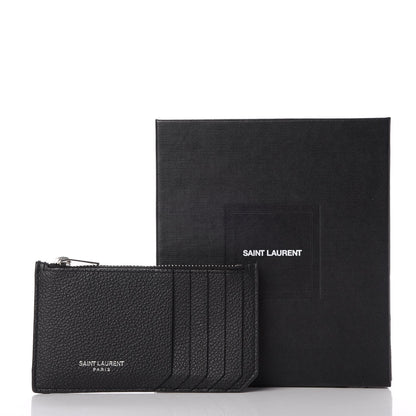 Saint Laurent Grained Calfskin 5 Fragments Zip Pouch Card Holder Black 8 of 8
