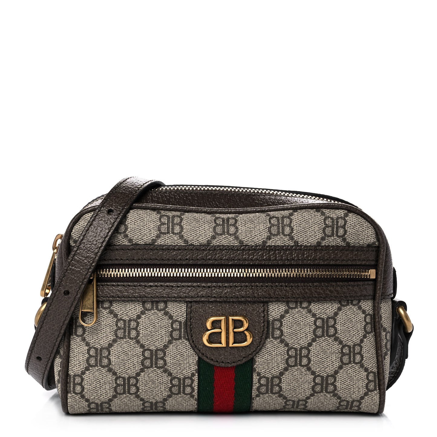 X BALENCIAGA BB Supreme Monogram Web Mini Ophidia Shoulder Bag Beige New Acero