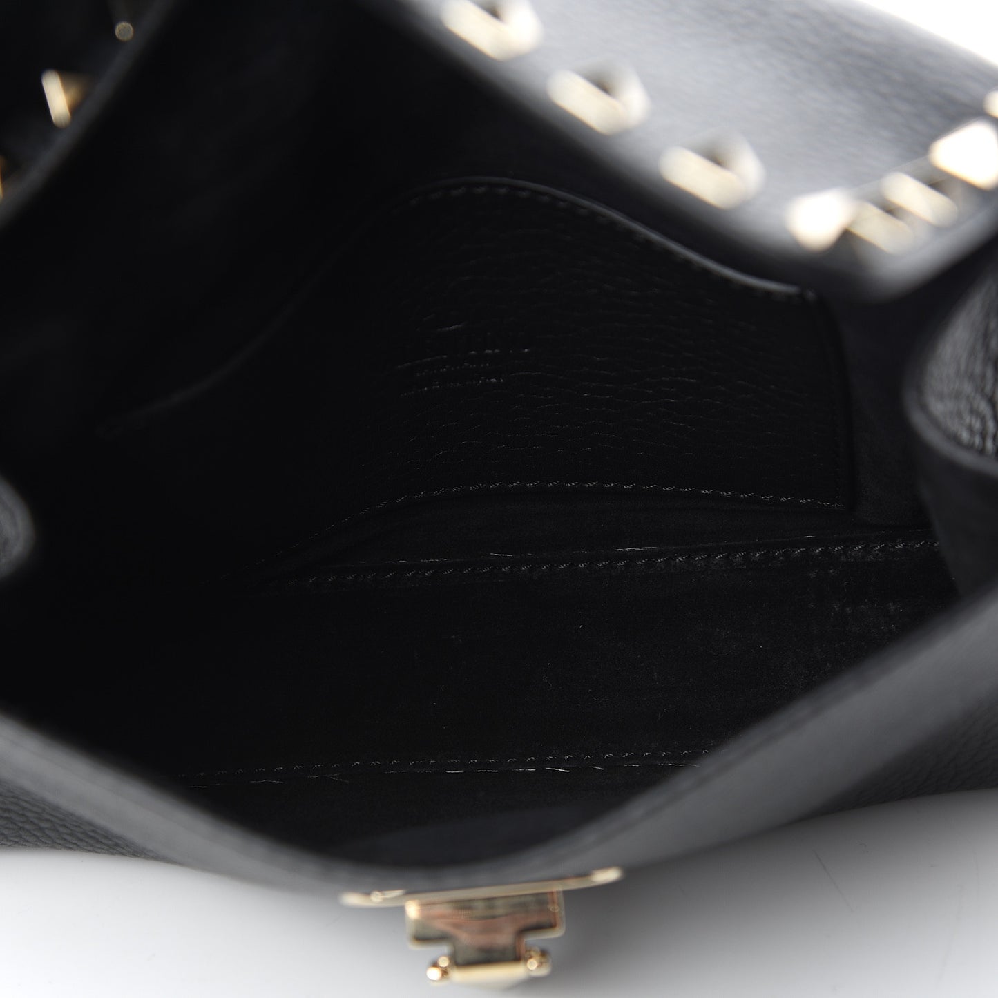 Pebbled Calfskin Medium Rockstud Flip Lock Crossbody Bag Black