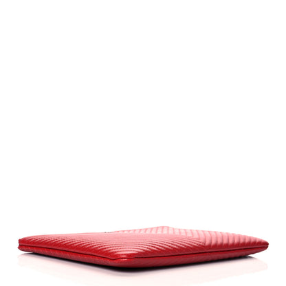 Chanel Caviar Chevron Quilted Medium Cosmetic Case Red 4 of 11