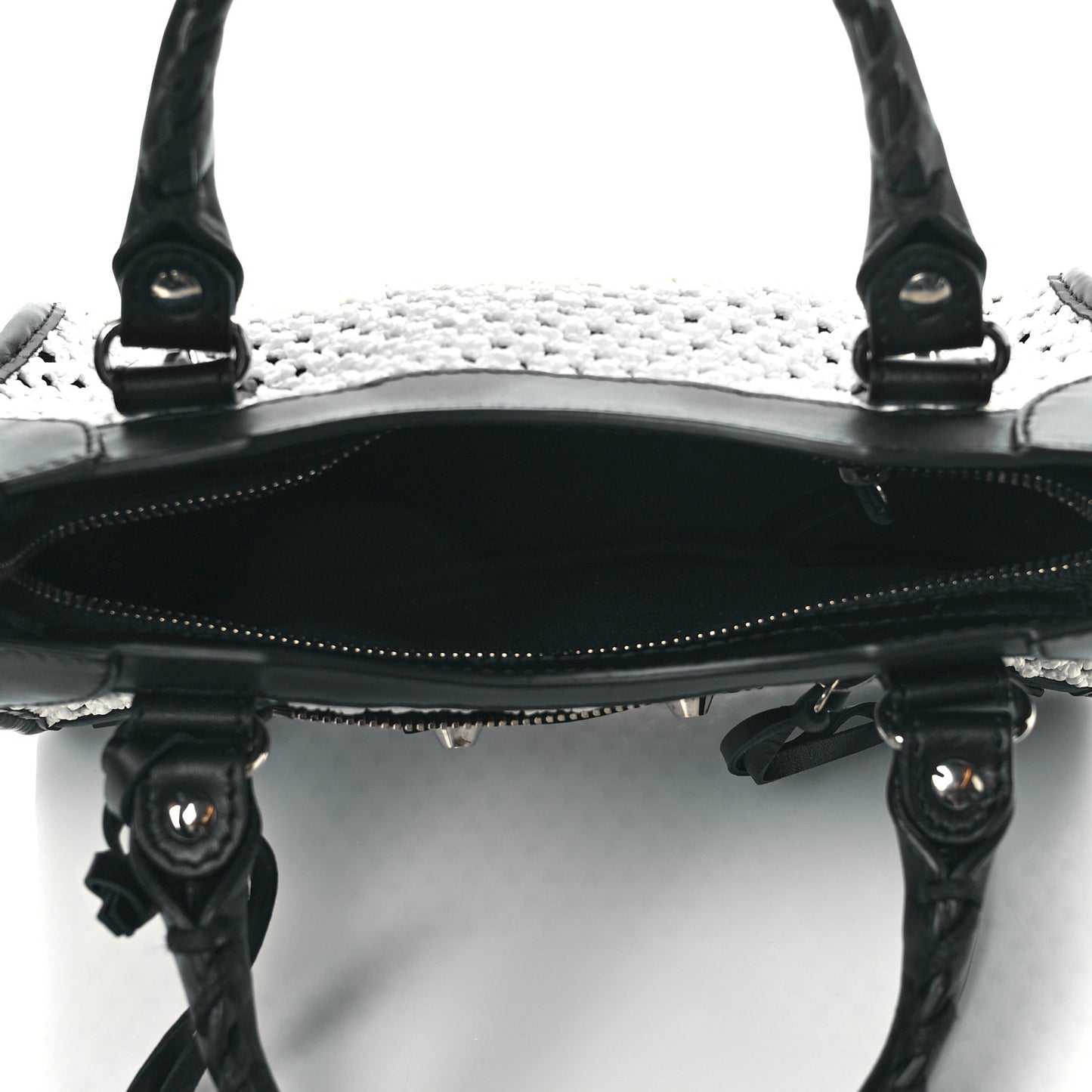 Calfskin Woven Nylon Mesh Classic Silver Hardware Mini City Black White