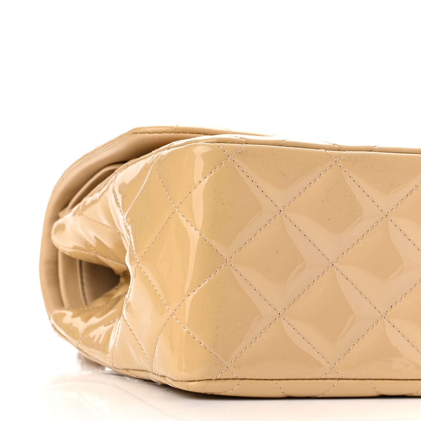 Patent Quilted Jumbo Double Flap Beige