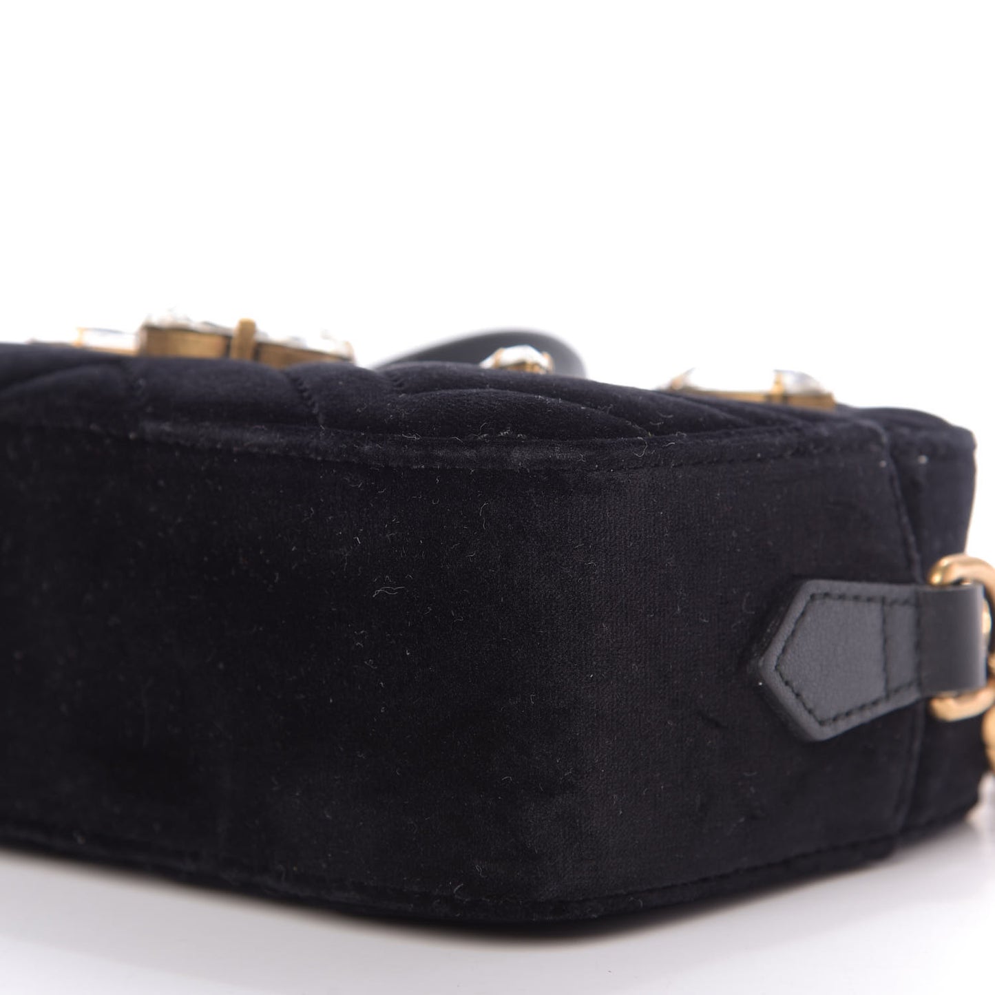 Velvet Matelasse Marquise Crystals Mini GG Marmont Chain Shoulder Bag Black