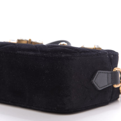 Gucci Velvet Matelasse Marquise Crystals Mini GG Marmont Chain Shoulder Bag Black 7 of 9