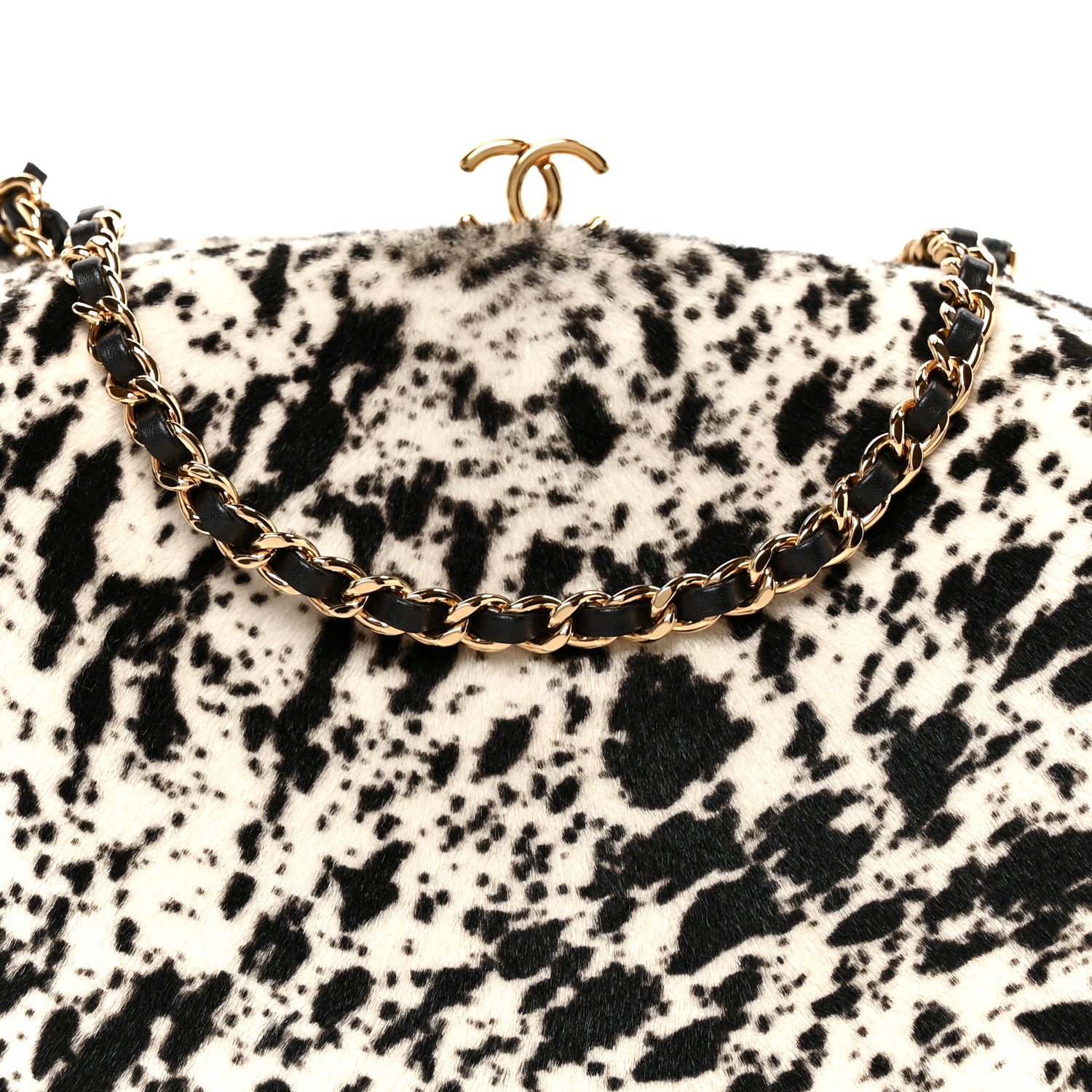 Chanel Lambskin Pony Hair Printed Clutch With Chain Black White 8 of 11
