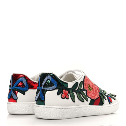 Gucci Calfskin Web Floral Embroidered Womens Ace Sneakers 40 White 5 of 10