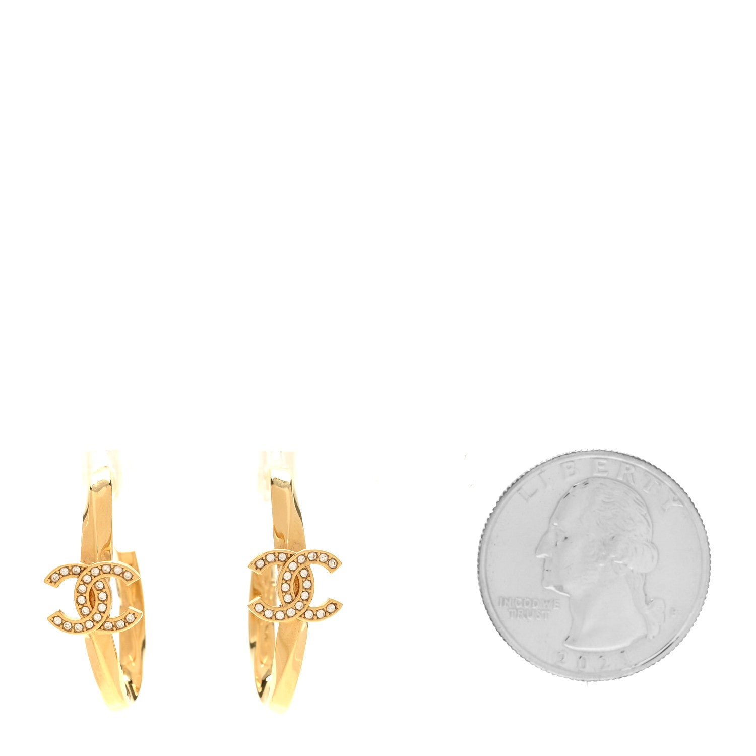 Chanel Metal Crystal Studded CC Hoop Earrings Gold 2 of 4
