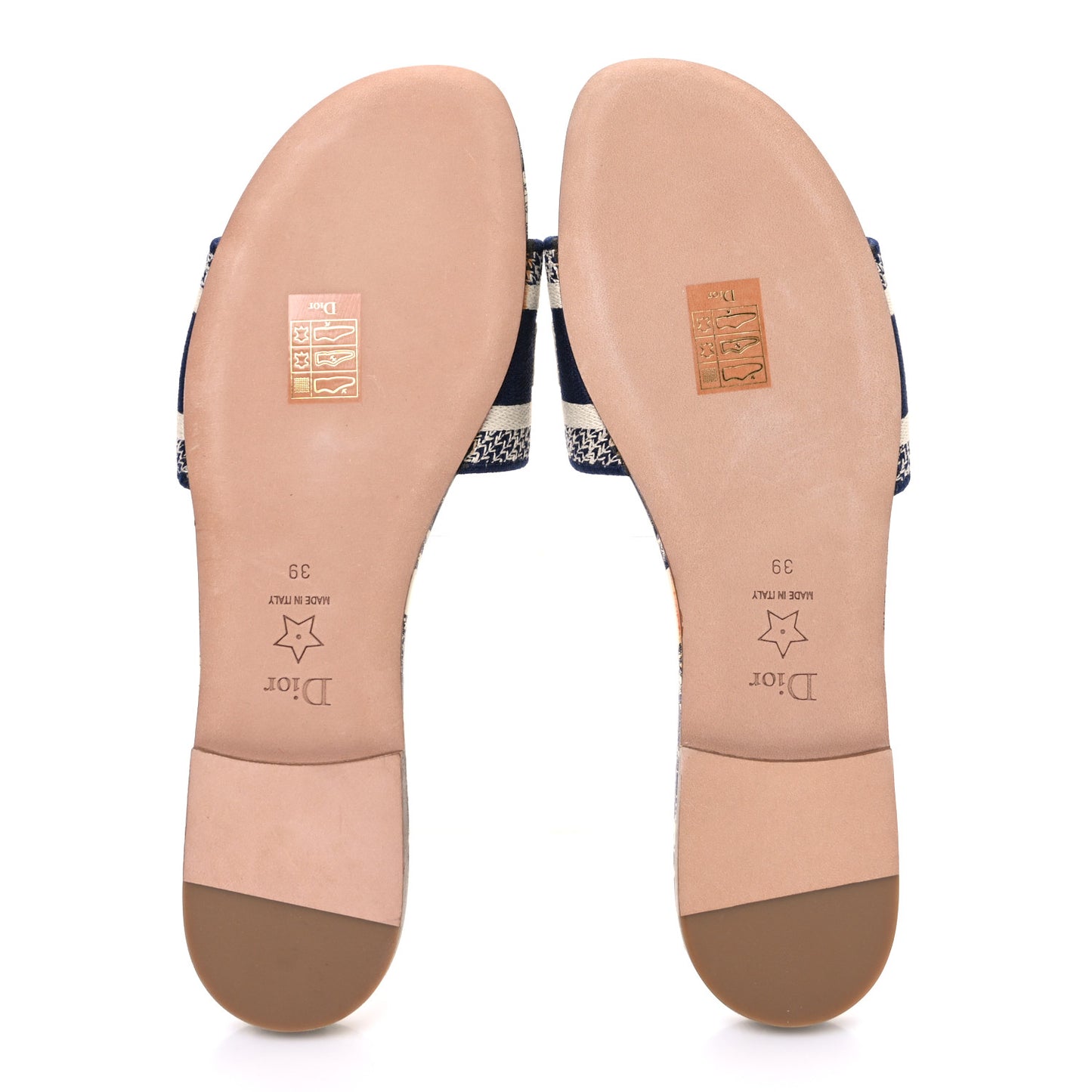 Canvas Toile de Jouy Embroidered Dway Flat Slide Sandals 39 Blue