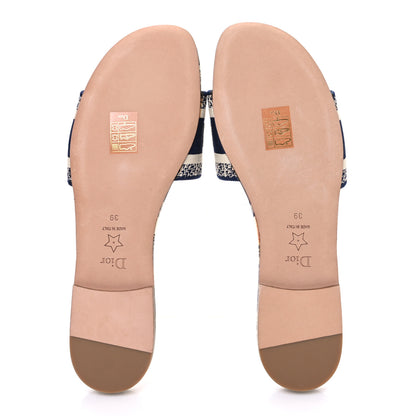 Christian Dior Canvas Toile de Jouy Embroidered Dway Flat Slide Sandals 39 Blue 7 of 11