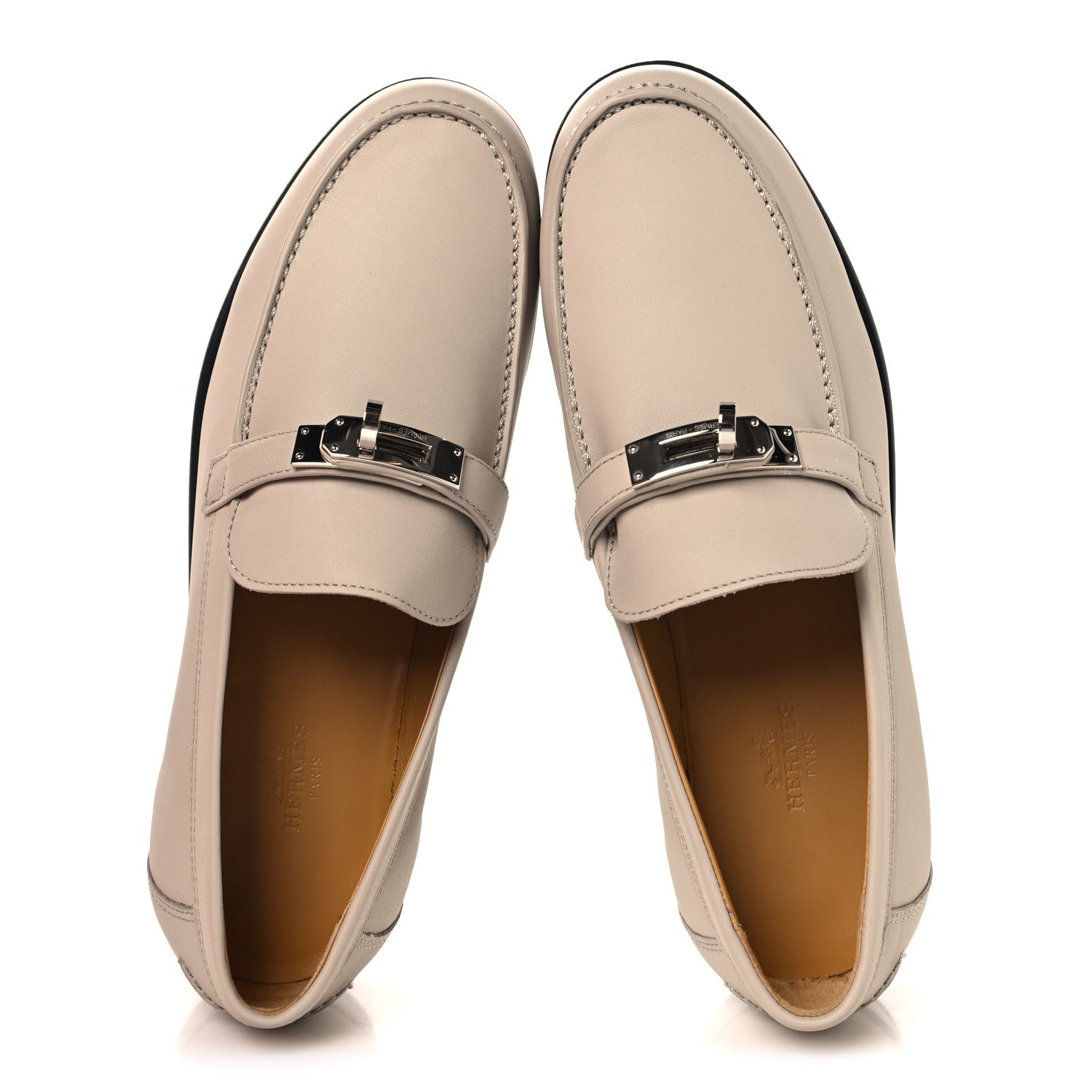 Hermes Calfskin Womens Destin Loafers 37.5 Beige Nomade 2 of 9