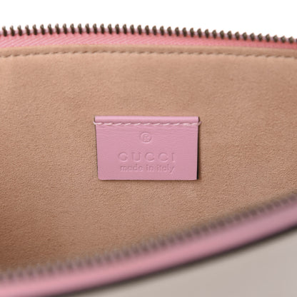 Gucci Calfskin Striped Oversized Bee Zip Pouch White Pink Red 6 of 9