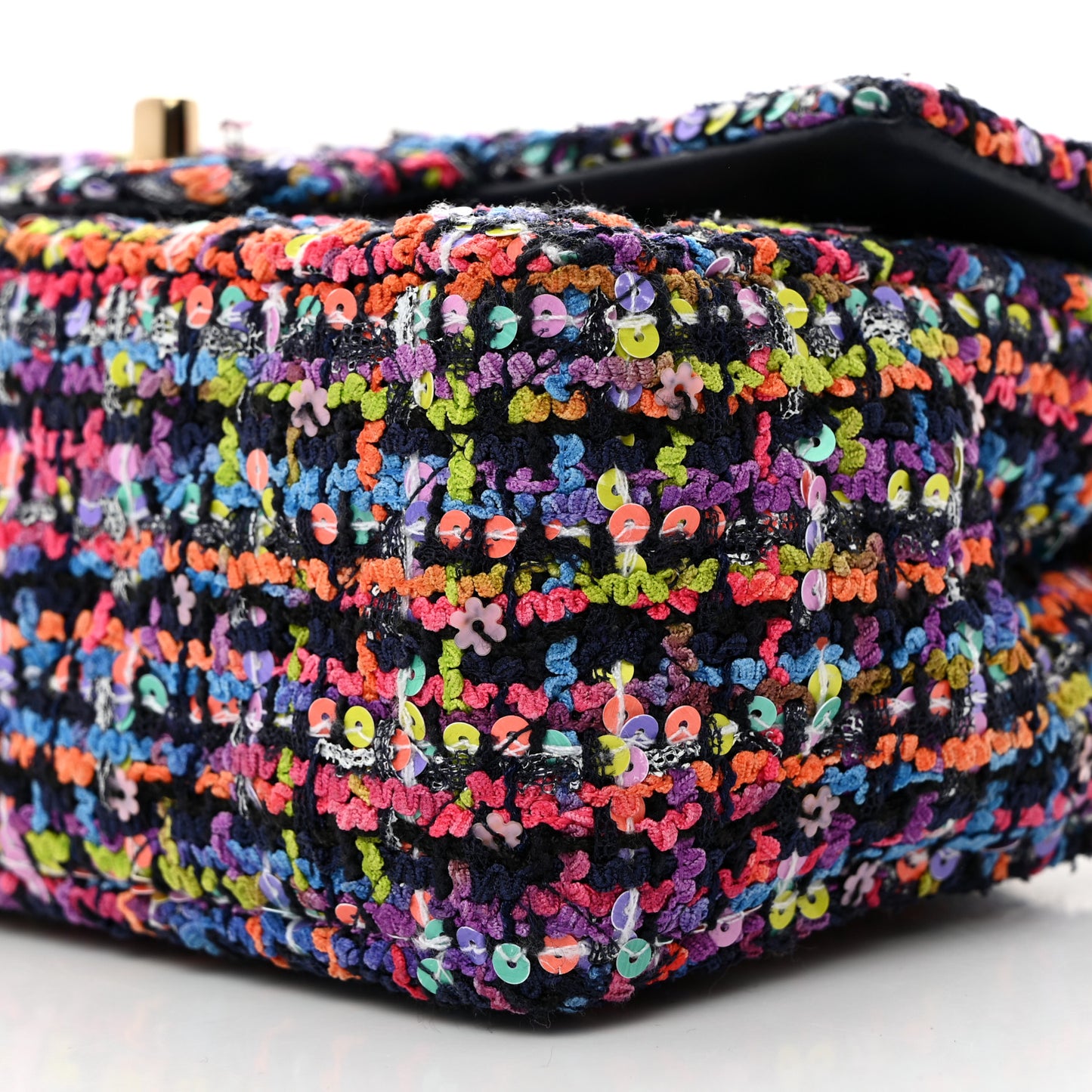 Tweed Quilted Mini Rectangular Flap Navy Blue Multicolor