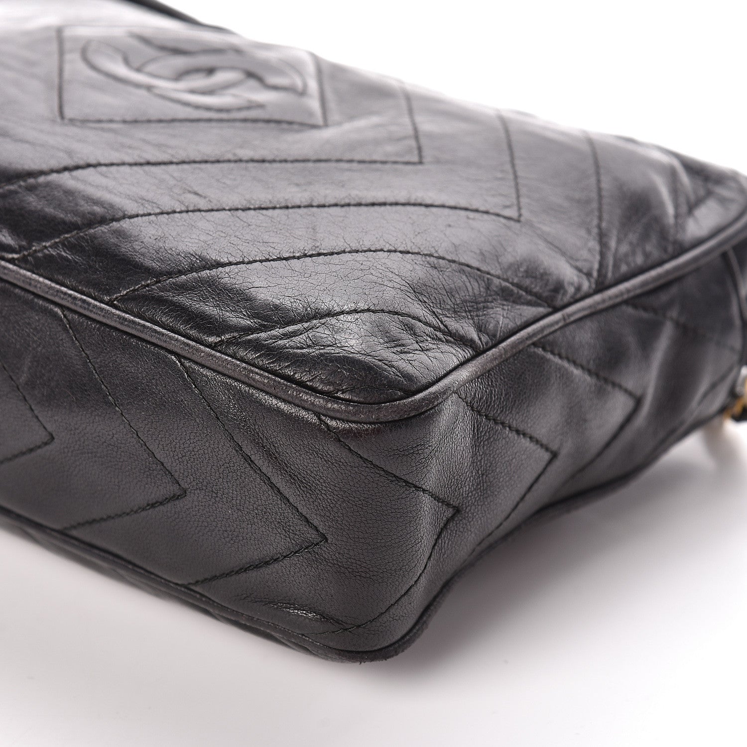 Chanel Lambskin Chevron Quilted Tassel Camera Case Black 11 of 17