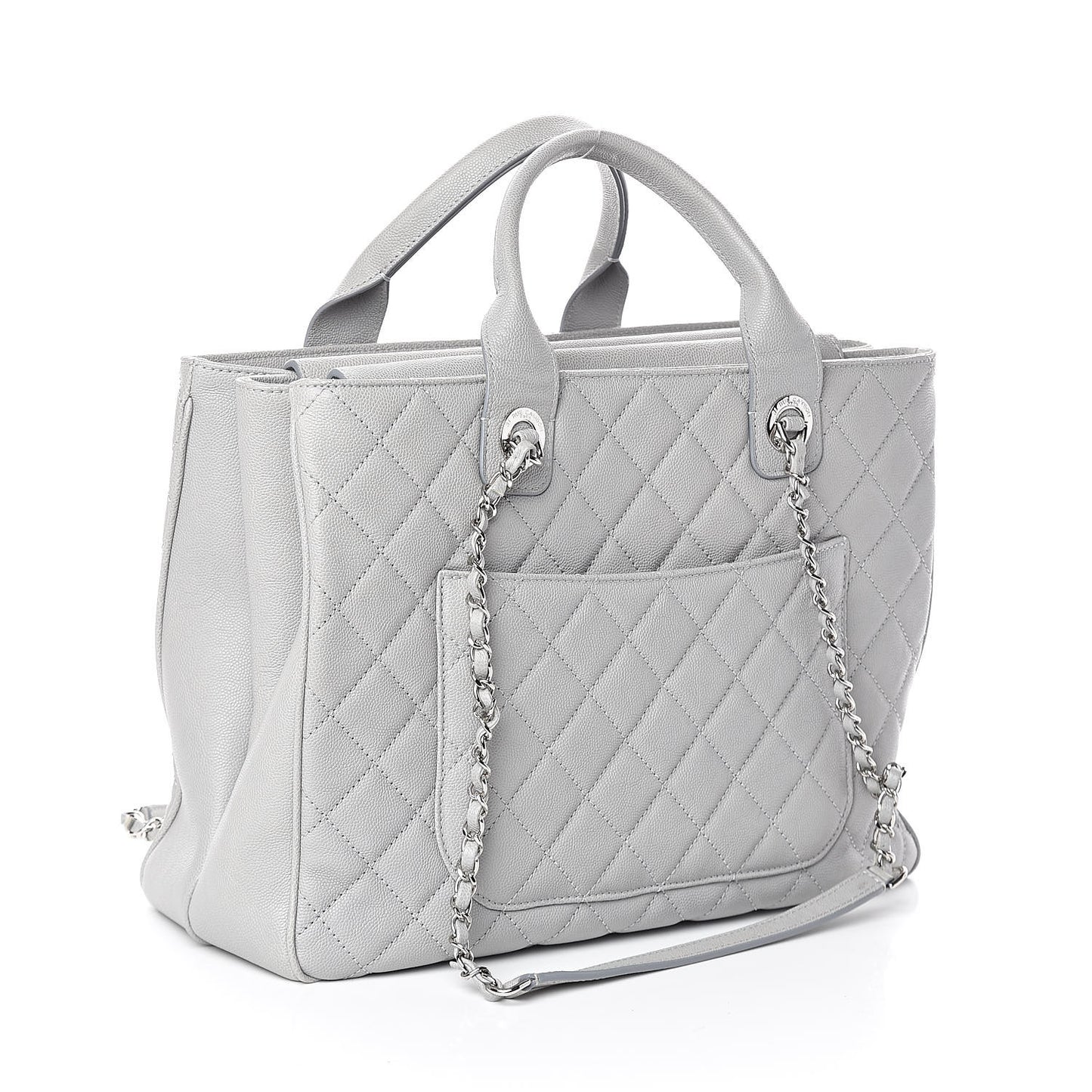 Caviar Quilted Large Urban Companion Top Handle Shopping Tote Grey