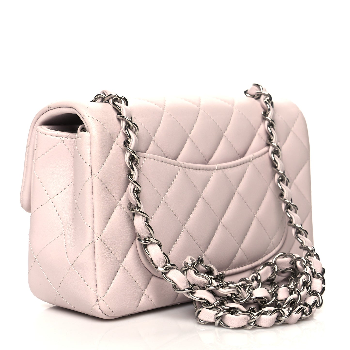 Lambskin Quilted Mini Rectangular Flap Light Purple