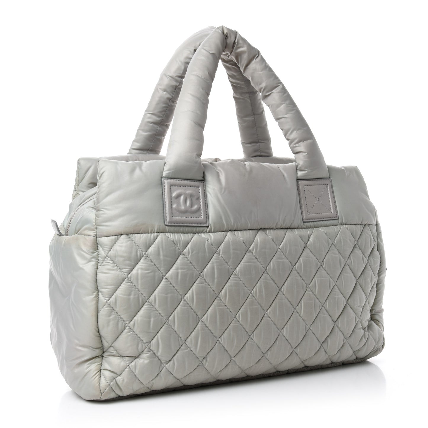 Nylon Quilted Large Coco Cocoon Reversible Tote Light Grey