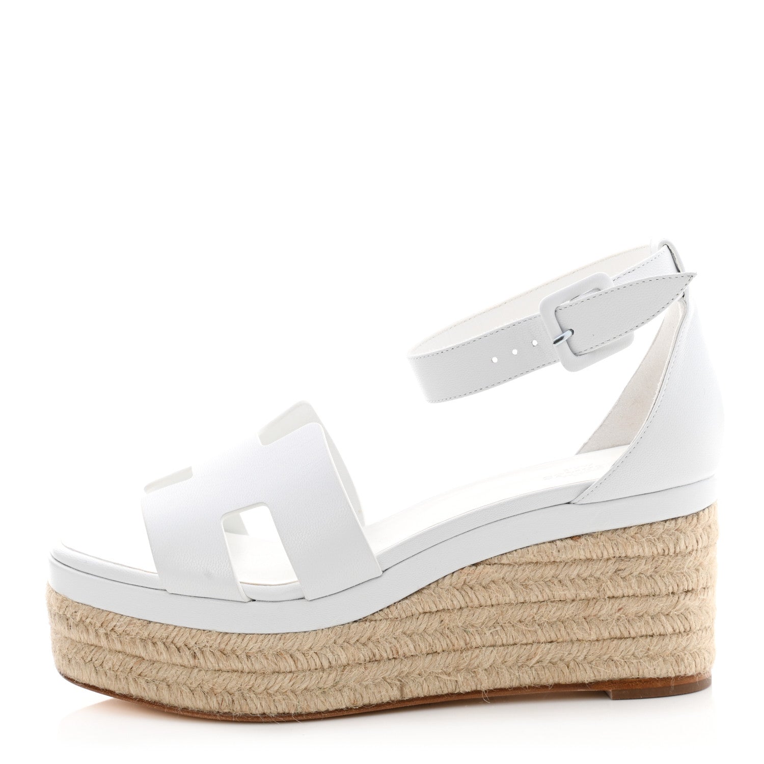 Hermes Goatskin Elda Espadrille Wedge Sandals 39 White 1 of 9