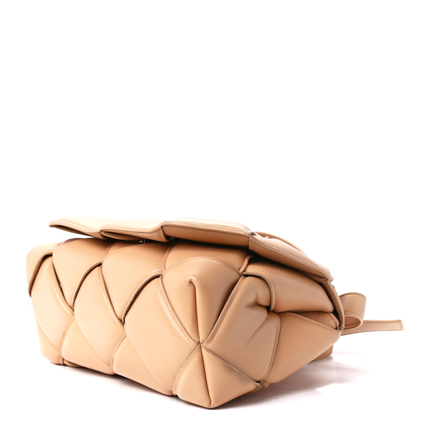 Nappa Intreccio Padded Top Handle Shoulder Bag Almond