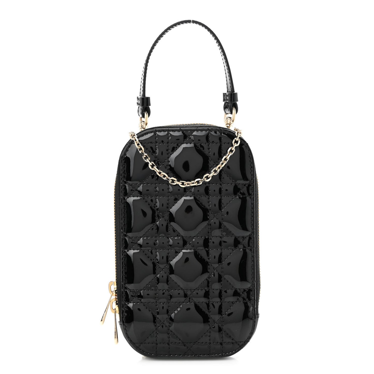 Patent Cannage Lady Dior Phone Holder Black