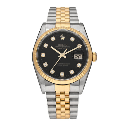 Rolex Stainless Steel 18K Yellow Gold Diamond 36mm Oyster Perpetual Datejust Watch Black 16233 1 of 4