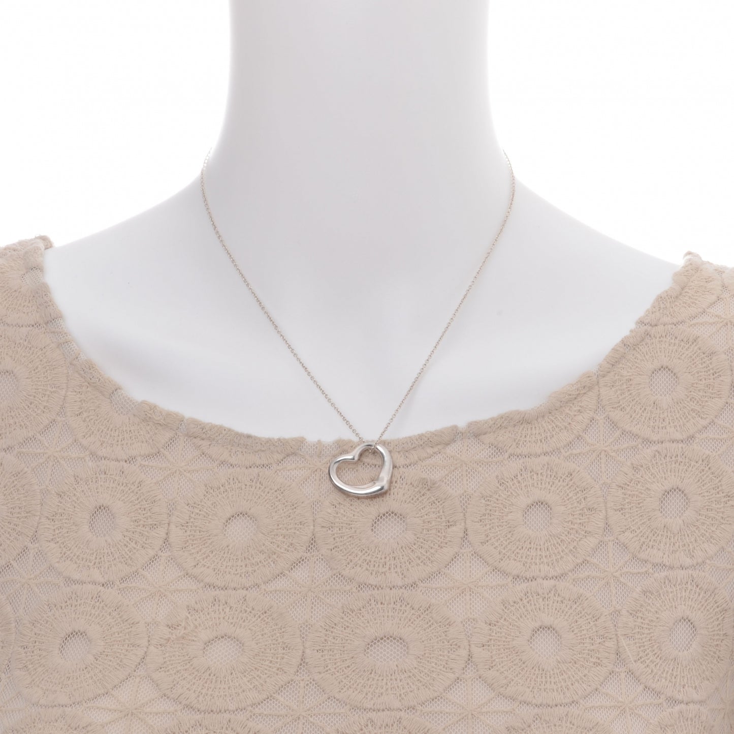 Sterling Silver 16mm Elsa Peretti Open Heart Pendant Necklace