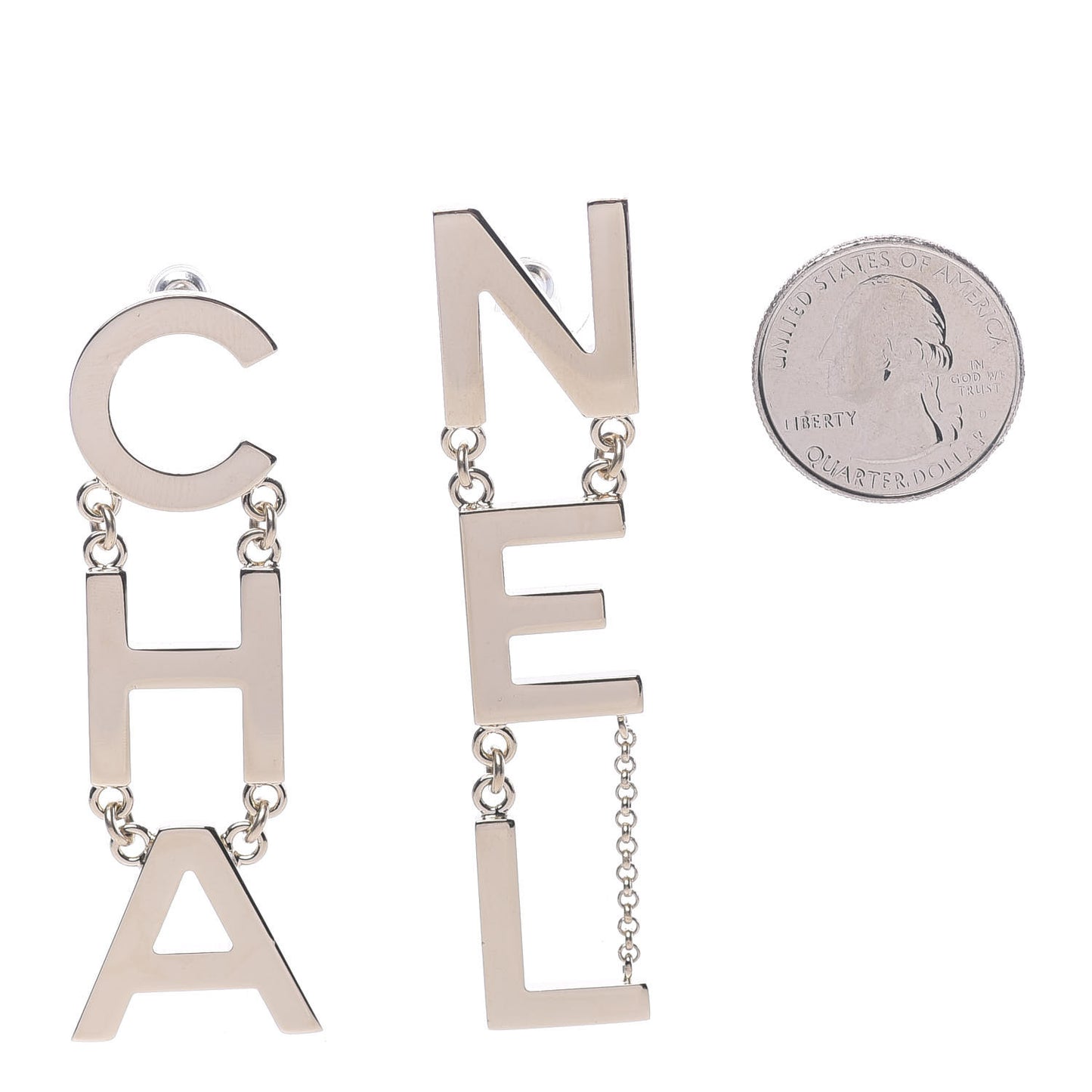 Metal Cha-Nel Logo Drop Earrings Gold