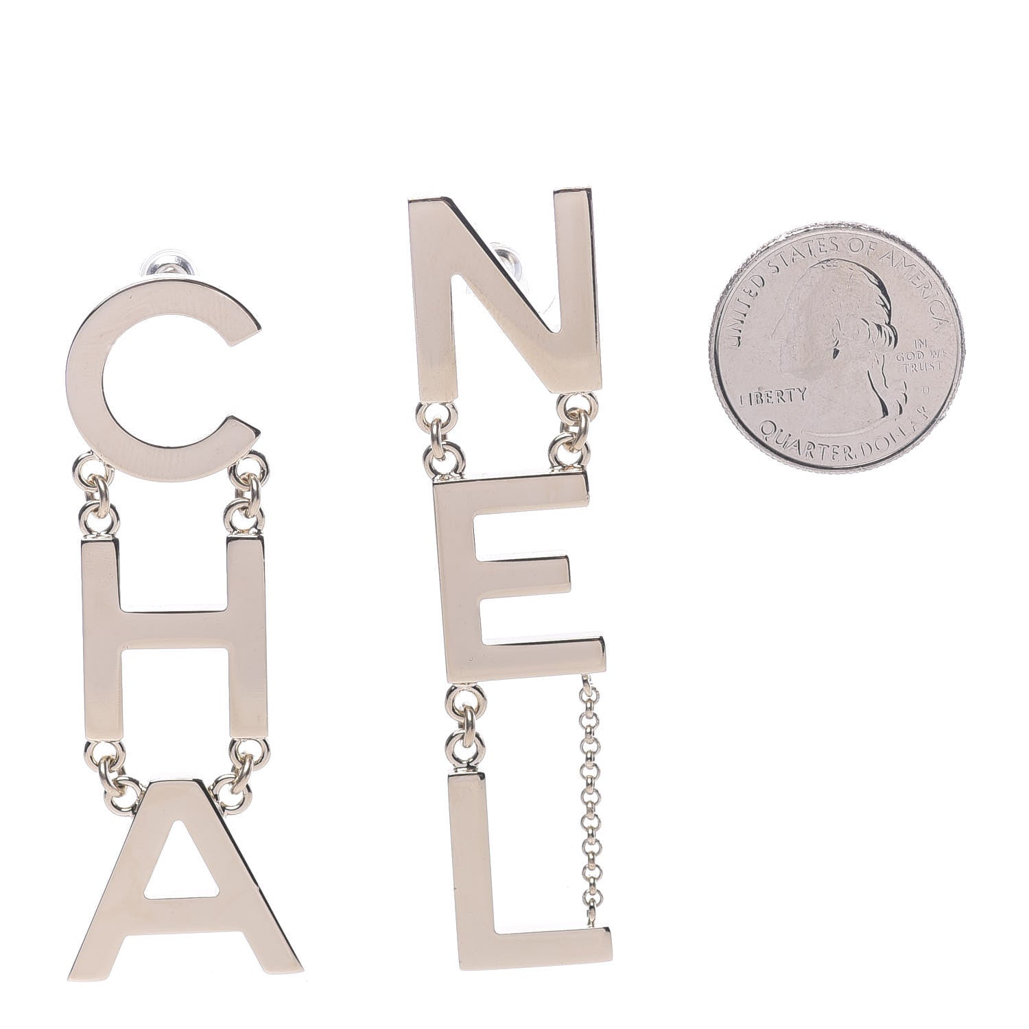 Chanel Metal Cha-Nel Logo Drop Earrings Gold 2 of 5