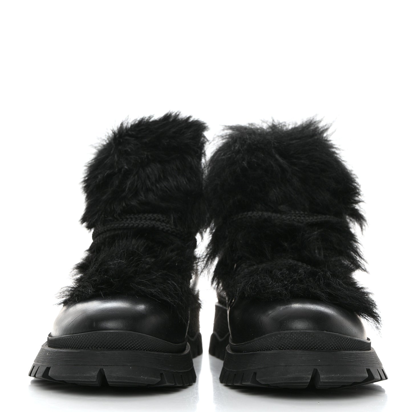 Calfskin Shearling Montone Pull Up Ankle Boots 37.5 Black