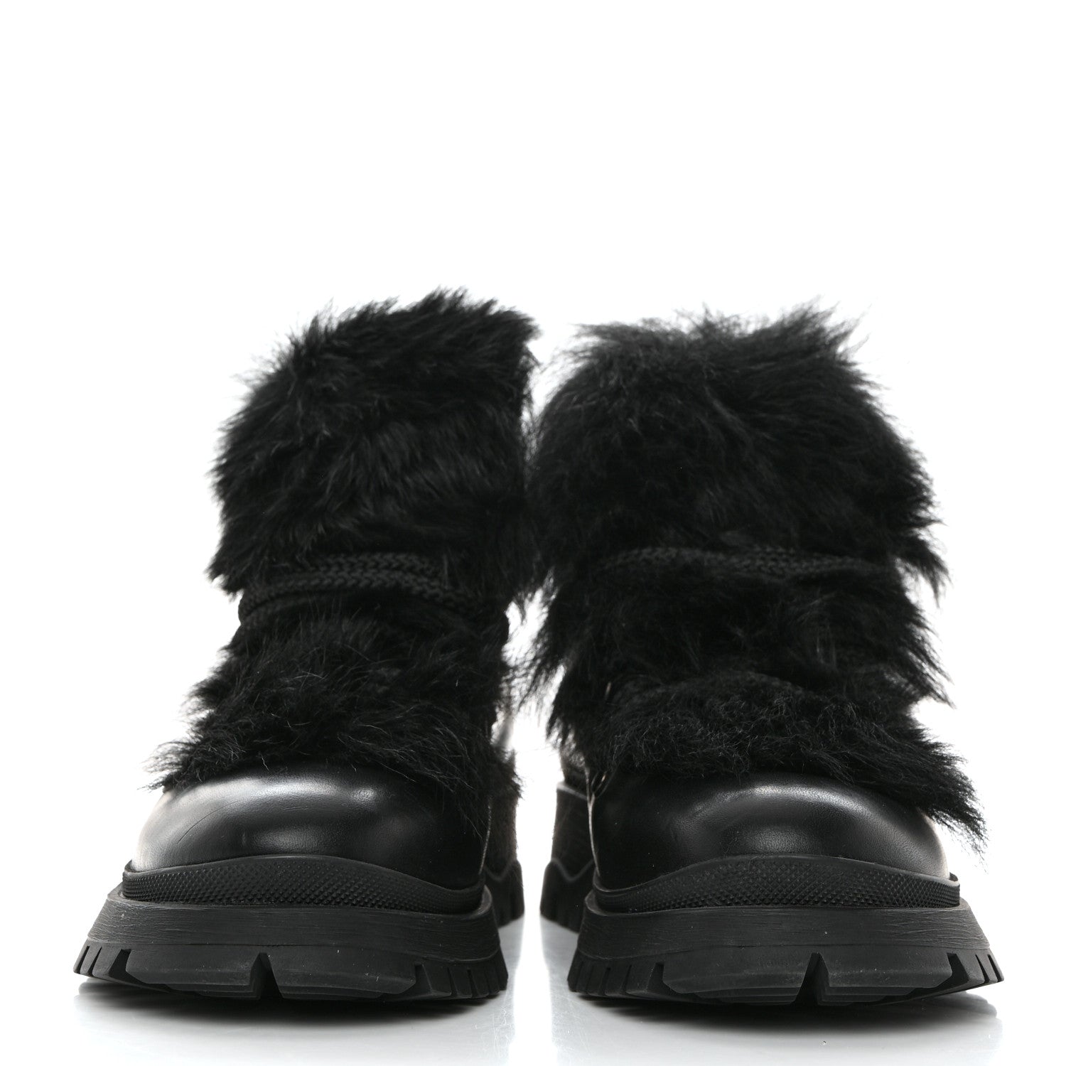 Prada Calfskin Shearling Montone Pull Up Ankle Boots 37.5 Black 2 of 9