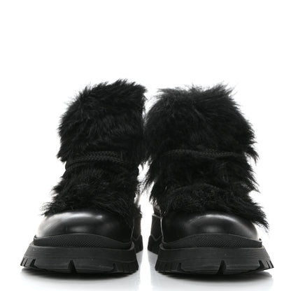 Prada Calfskin Shearling Montone Pull Up Ankle Boots 37.5 Black 2 of 9