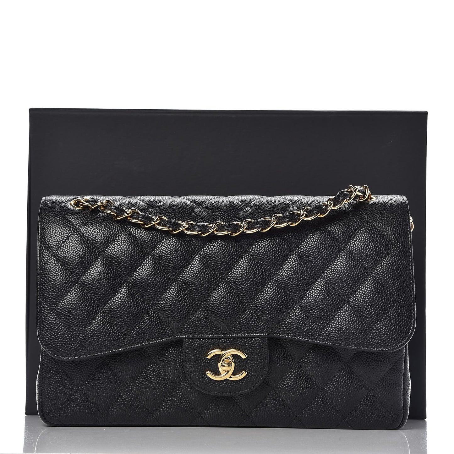 Caviar Quilted Jumbo Double Flap Black