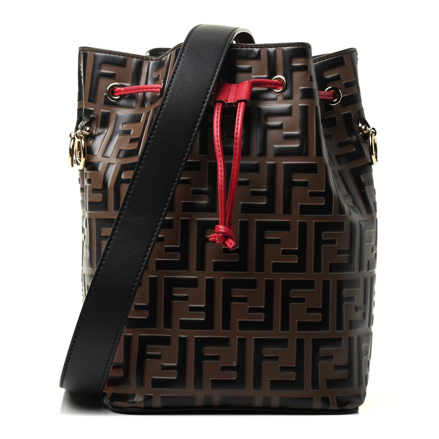 Fendi Vitello Grace F is Fendi Bi-Color FF 1974 Embossed Grande Mon Tresor Bucket Bag Maya Black Fragola 1 of 3