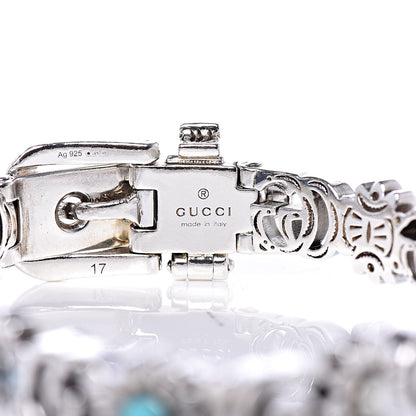 Gucci Sterling Silver Blue Topaz Mother of Pearl Turquoise Resin Double G Flower Bracelet 4 of 4
