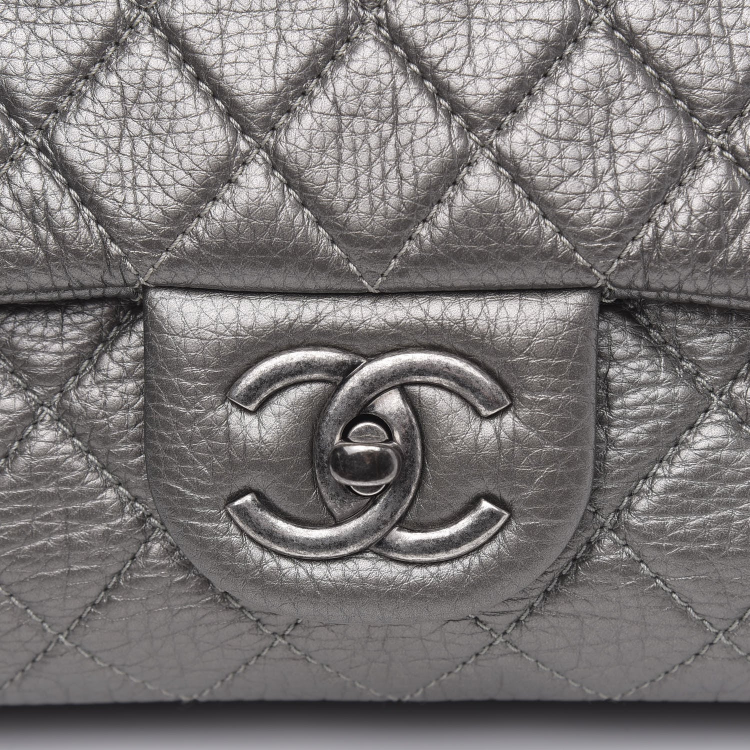 Chanel Metallic Calfskin Quilted XXL Travel Flap Bag Dark Silver 10 of 10
