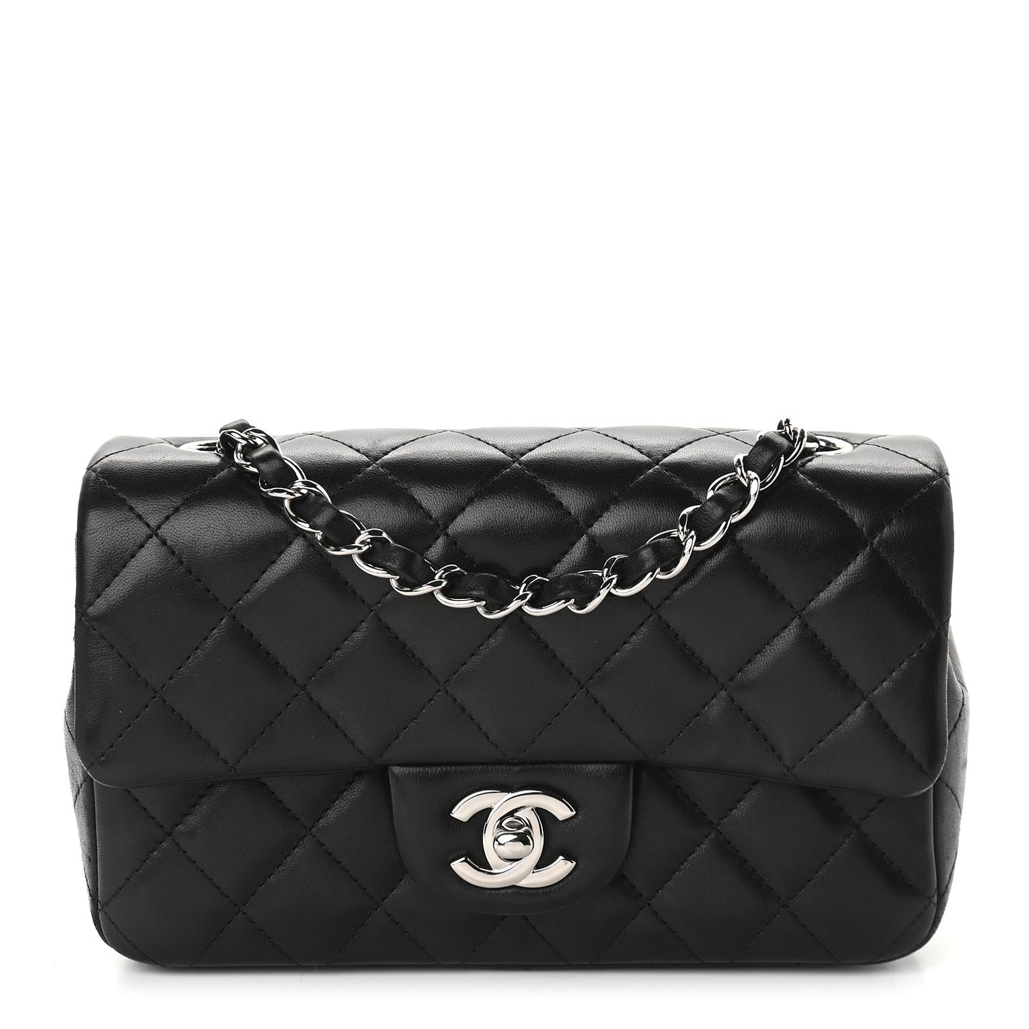 Lambskin Quilted Mini Rectangular Flap Black