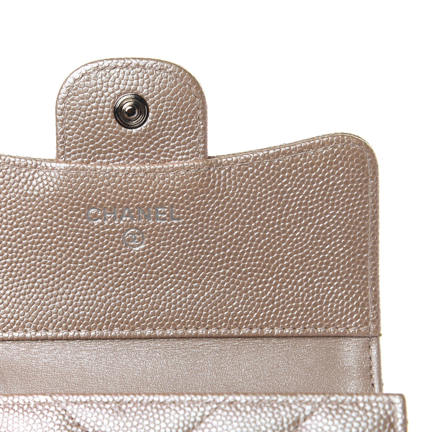 Chanel Metallic Caviar Chevron Quilted Compact Flap Wallet Light Gold 6 of 8