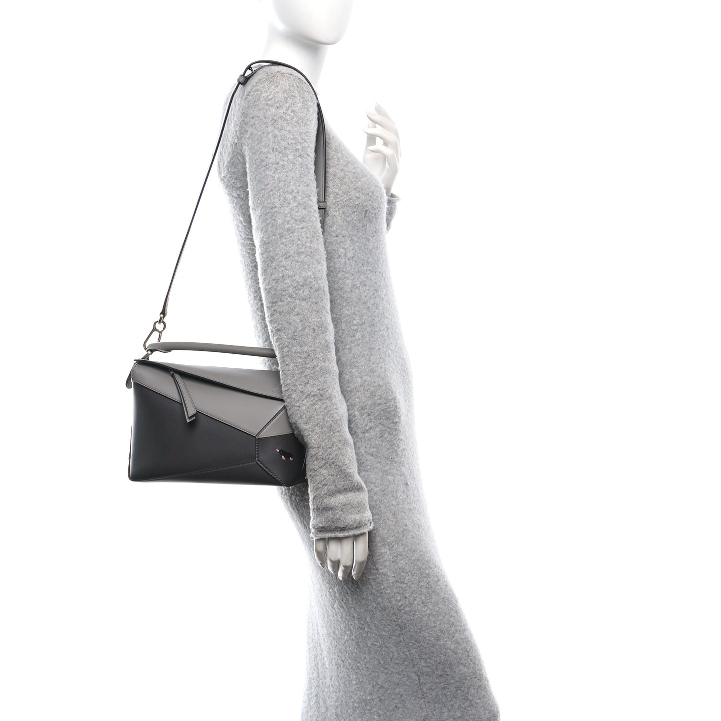 X SUNA FUJITA Calfskin Small Puzzle Edge Bag Grey