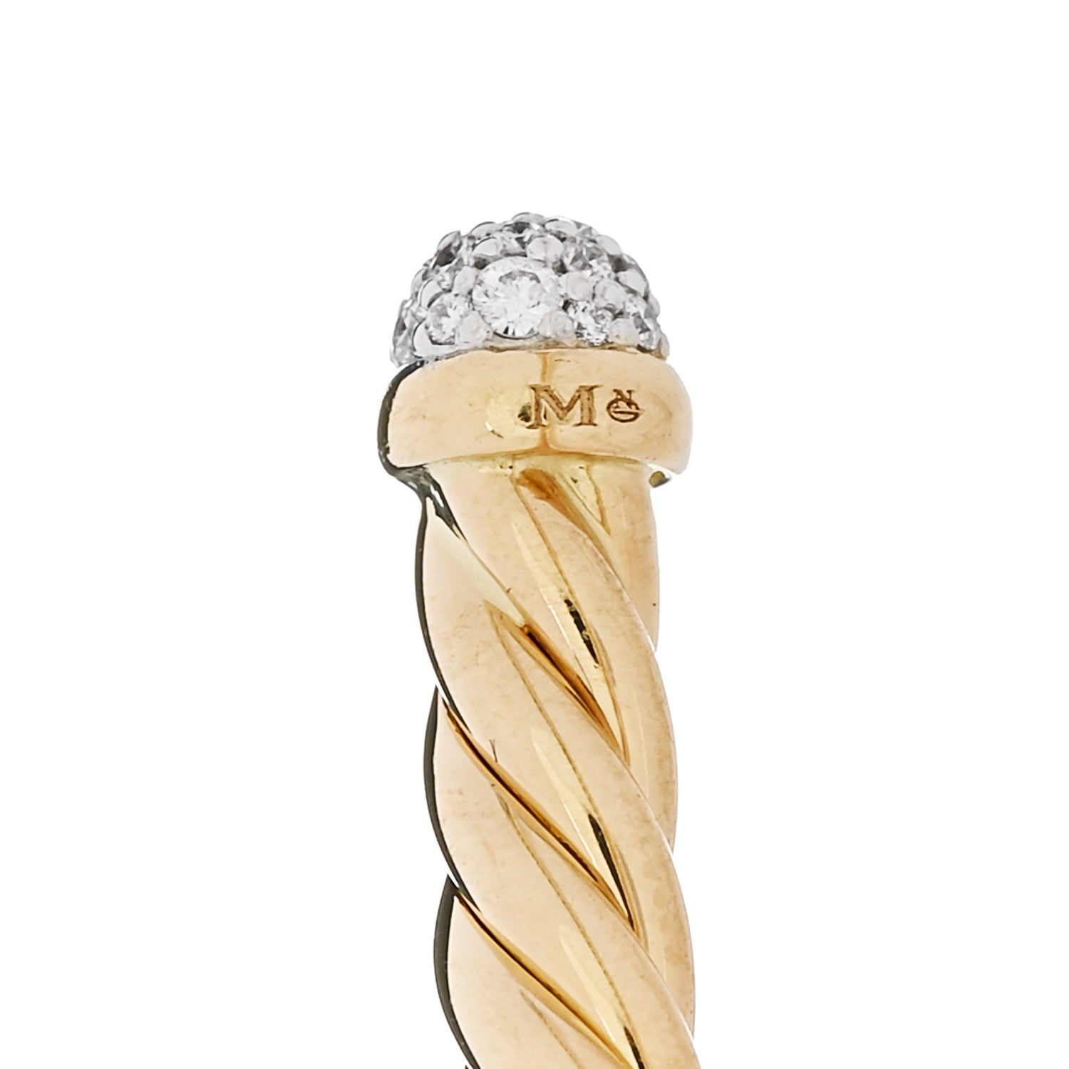 David Yurman 18K Yellow Gold Diamond 4mm Cable Flex Cuff Bracelet 3 of 4