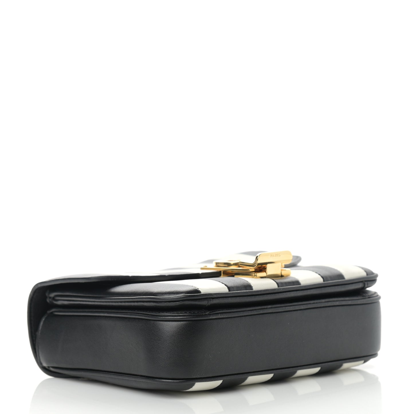 Shiny Calfskin Stripes Small C Bag Black