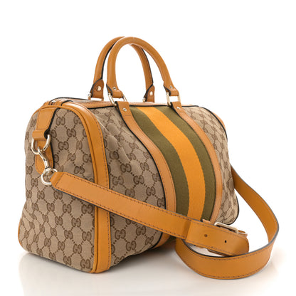 Gucci Monogram Selleria Calfskin Vintage Web Medium Boston Beige Ebony Yellow 3 of 15