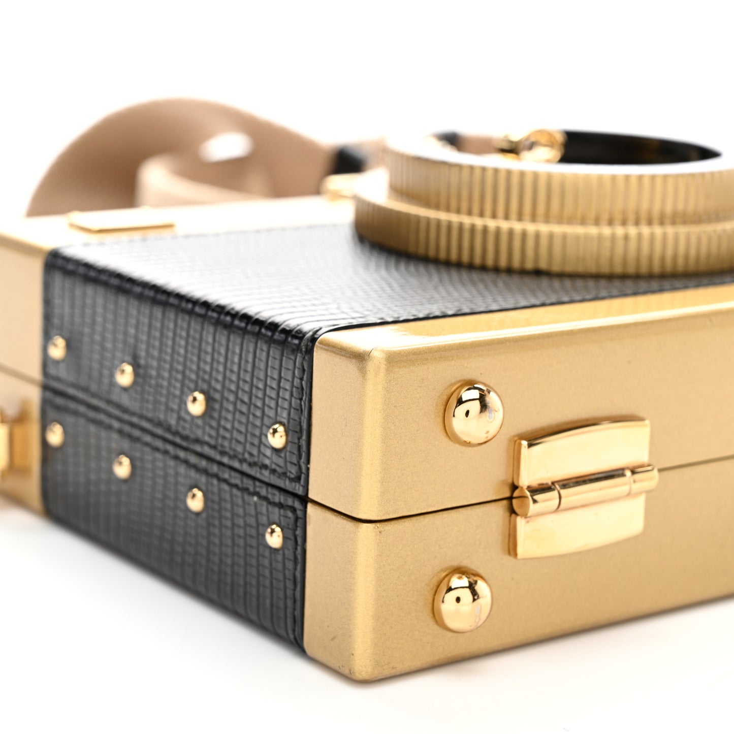 Lizard Camera Shoulder Bag Black Gold