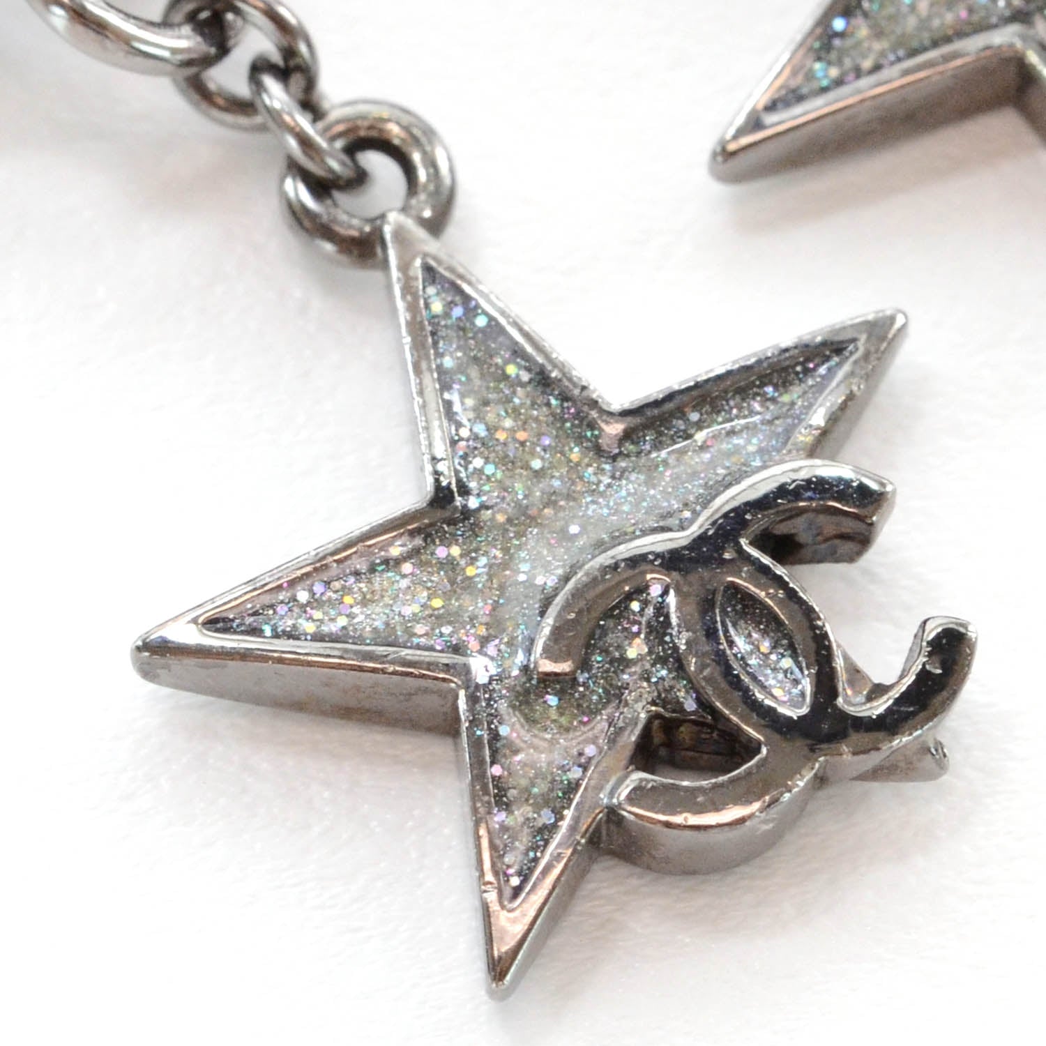 Chanel Glitter CC Star Drop Clip On Earrings Silver 4 of 4