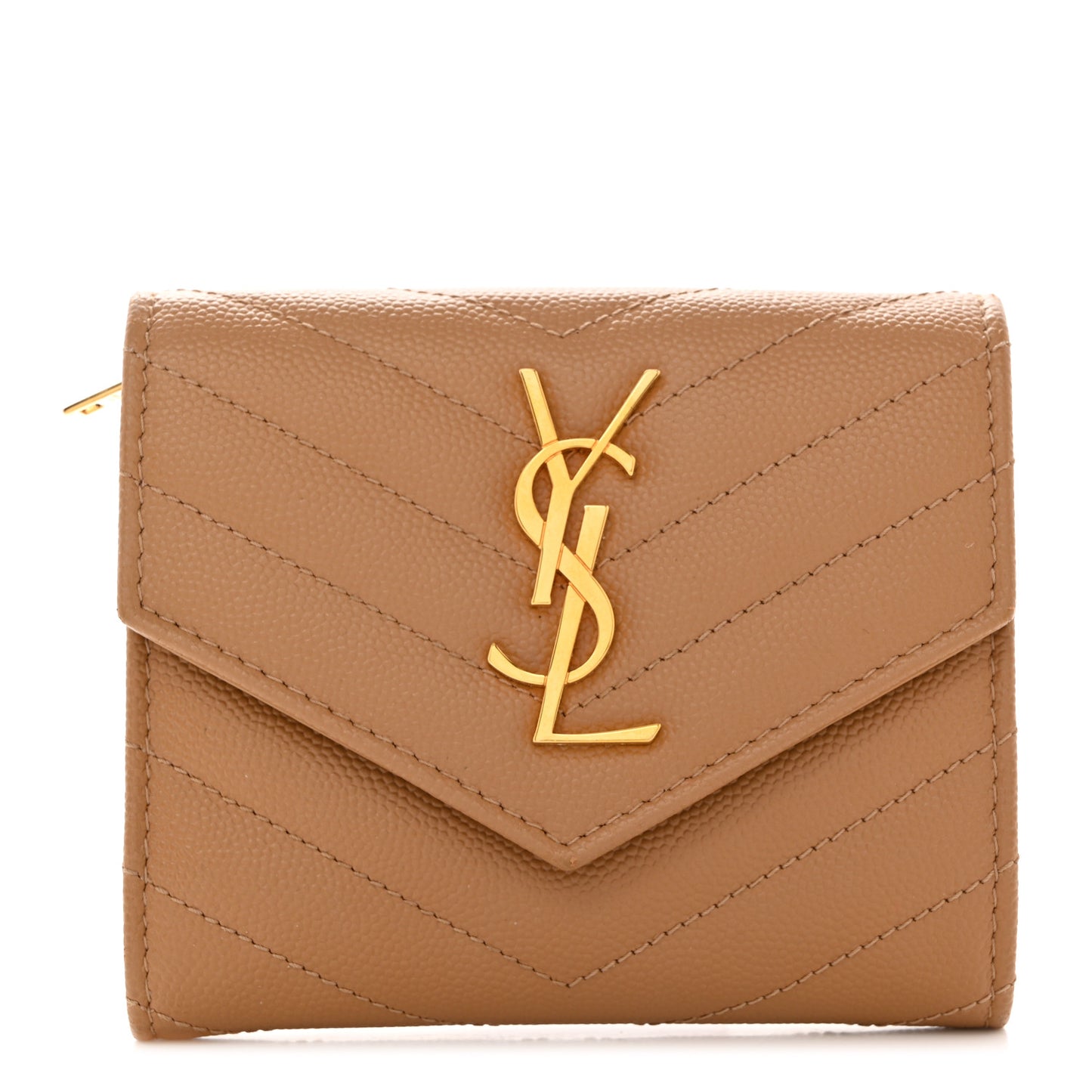 Grain De Poudre Matelasse Chevron Monogram Compact Tri Fold Wallet Natural Dark